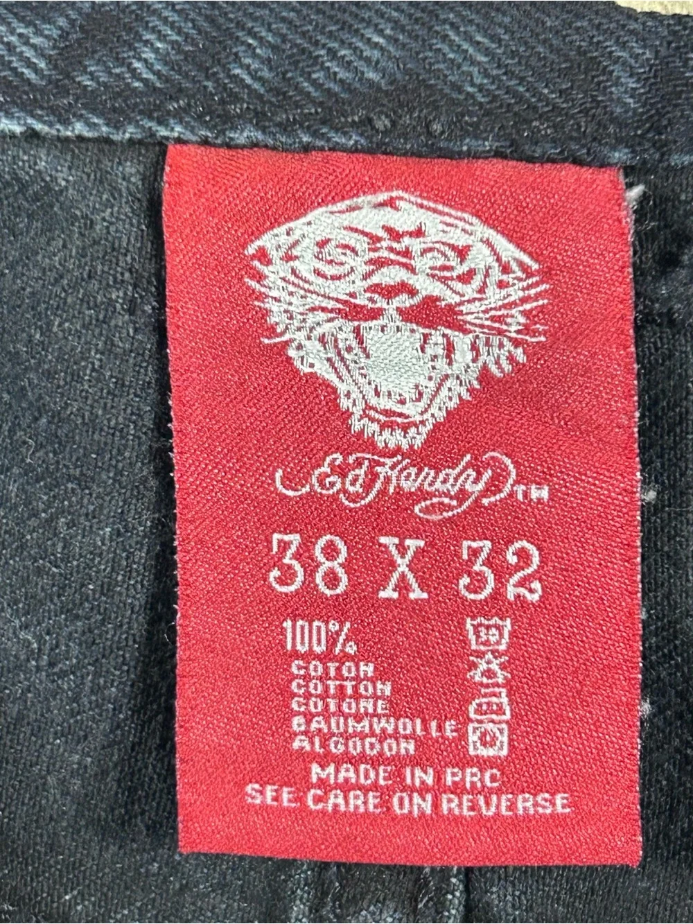 Ed Hardy Tiger Embroidery Jeans 38x32 Distressed Y2K Denim Pants Baggy Bedazzled